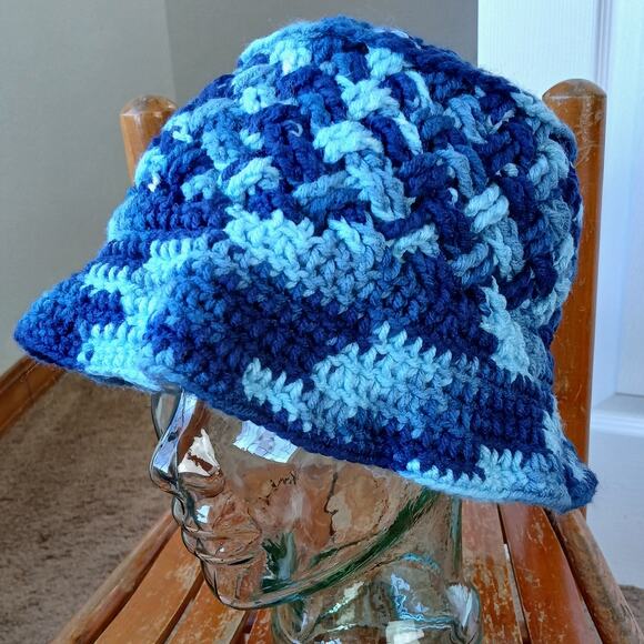 Hand Crafted Other - Basket Weave Bucket Hat small crochet shades of blue handmade y2k machine wash